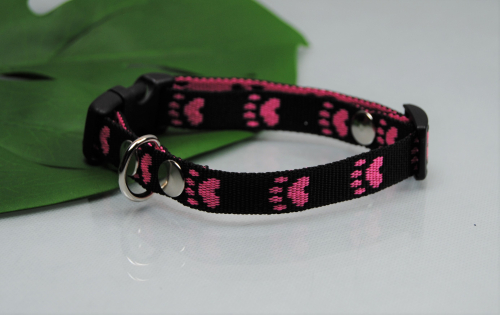 Halsband Nylon Pfötchen Schwarz-Pink 15mm